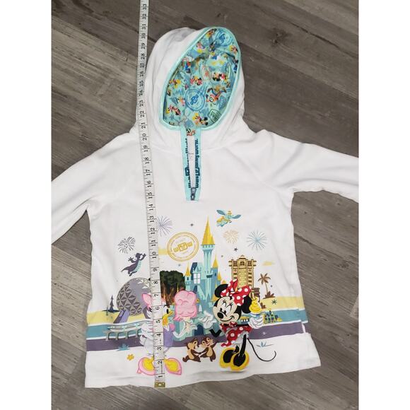 Disney Parks Walt World Character White Pullover Zip Front Hooded Pocket Sweater - Picture 7 of 8